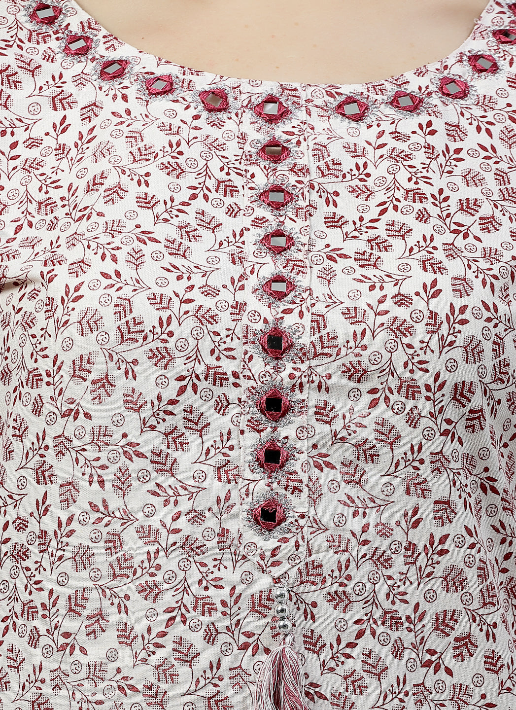 "Cotton Kurta Pant Set with Dupatta: Elegant Mirror Work on Neck for Timeless Style"