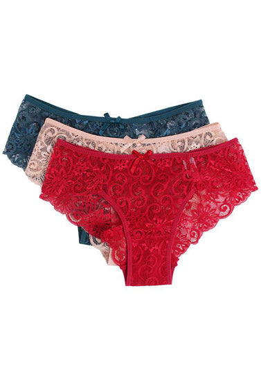 3 Pack Mid Rise Transparent Lace Panties