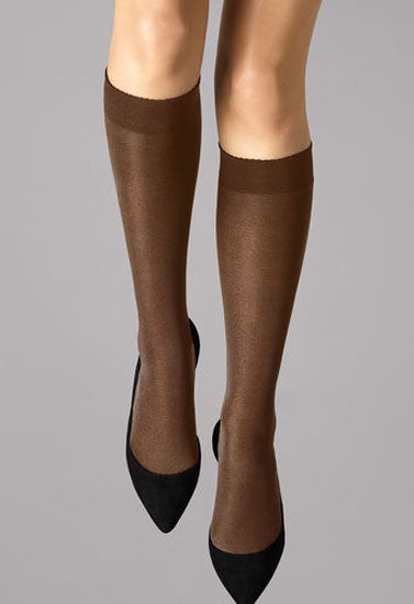 3 Pairs Gentle Brown Sheer Toe Knee High Stockings(sold out)