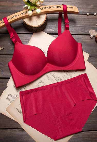 Red Seamless Underwired Lace Bra Panty Set