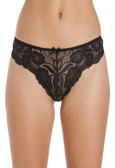 Female Black Floral Transparent Lace High Waist Thong(sold out)