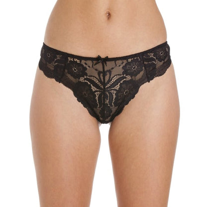 Female Black Floral Transparent Lace High Waist Thong(sold out)