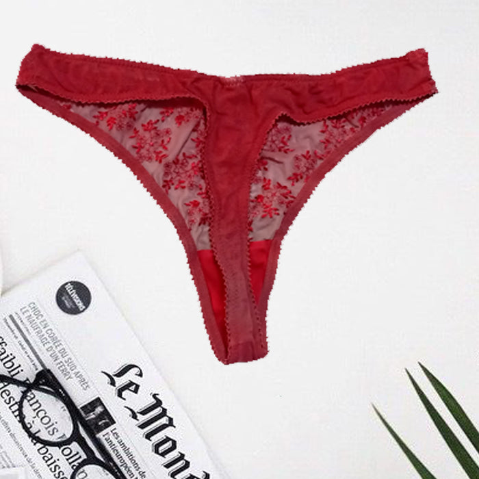 Ladies Flirty Thread Lace Maroon Thong( Sold Out)