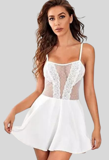 Pure Elegance White Lace Babydoll Nightwear