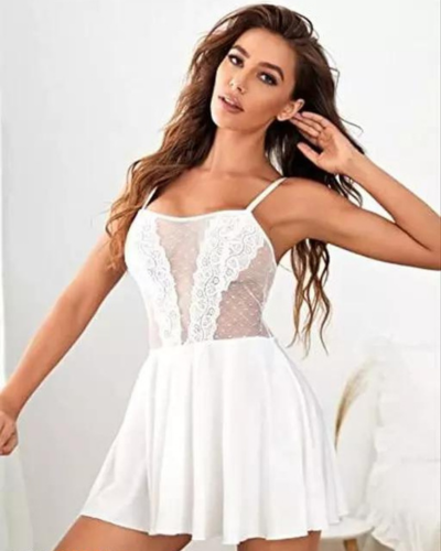 Pure Elegance White Lace Babydoll Nightwear